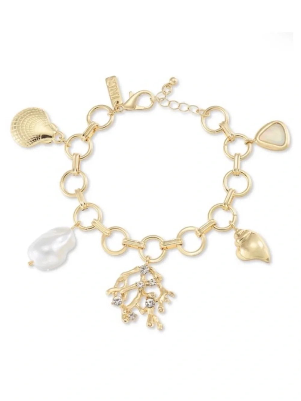 I.n.c. International Concepts Gold-Tone Imitation Pearl Reef Charm Bracelet NEW